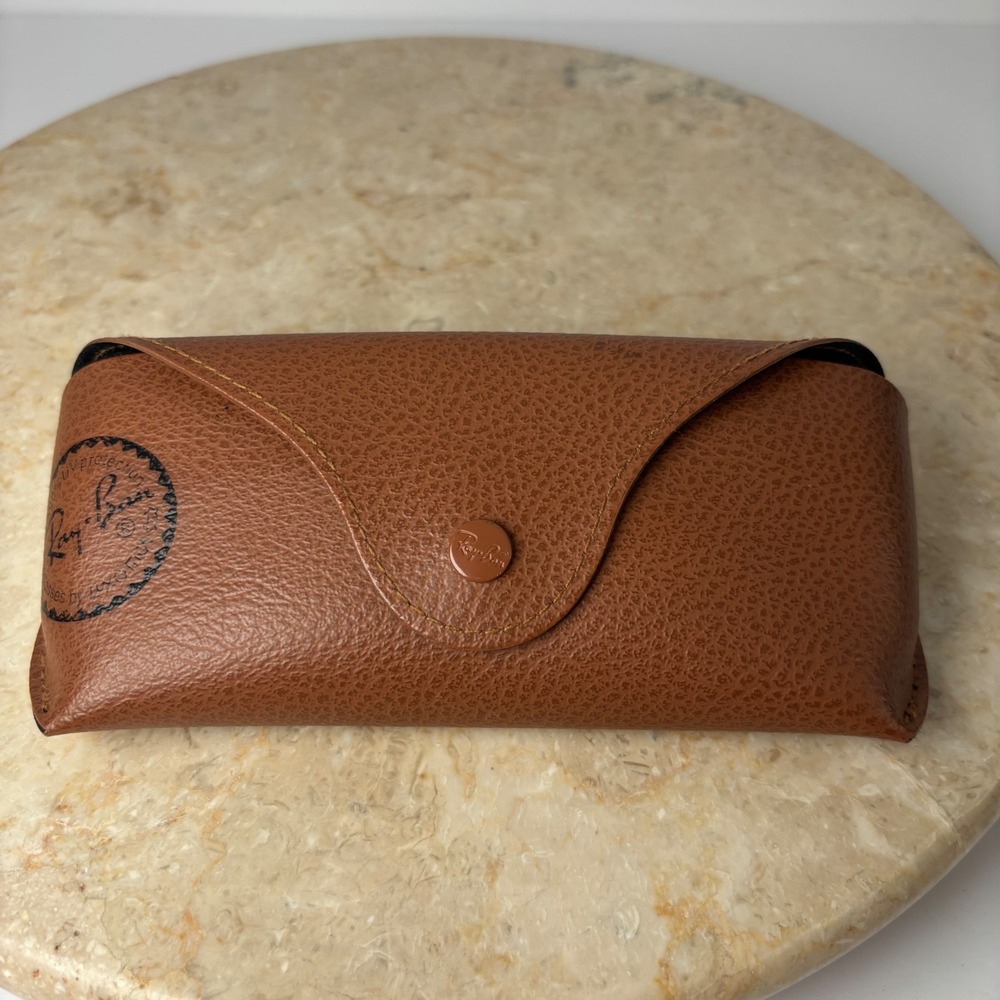 Ray-Ban Brown Leather Soft Sunglasses Eyeglass‎ Case Snap Closure Felt Cloth